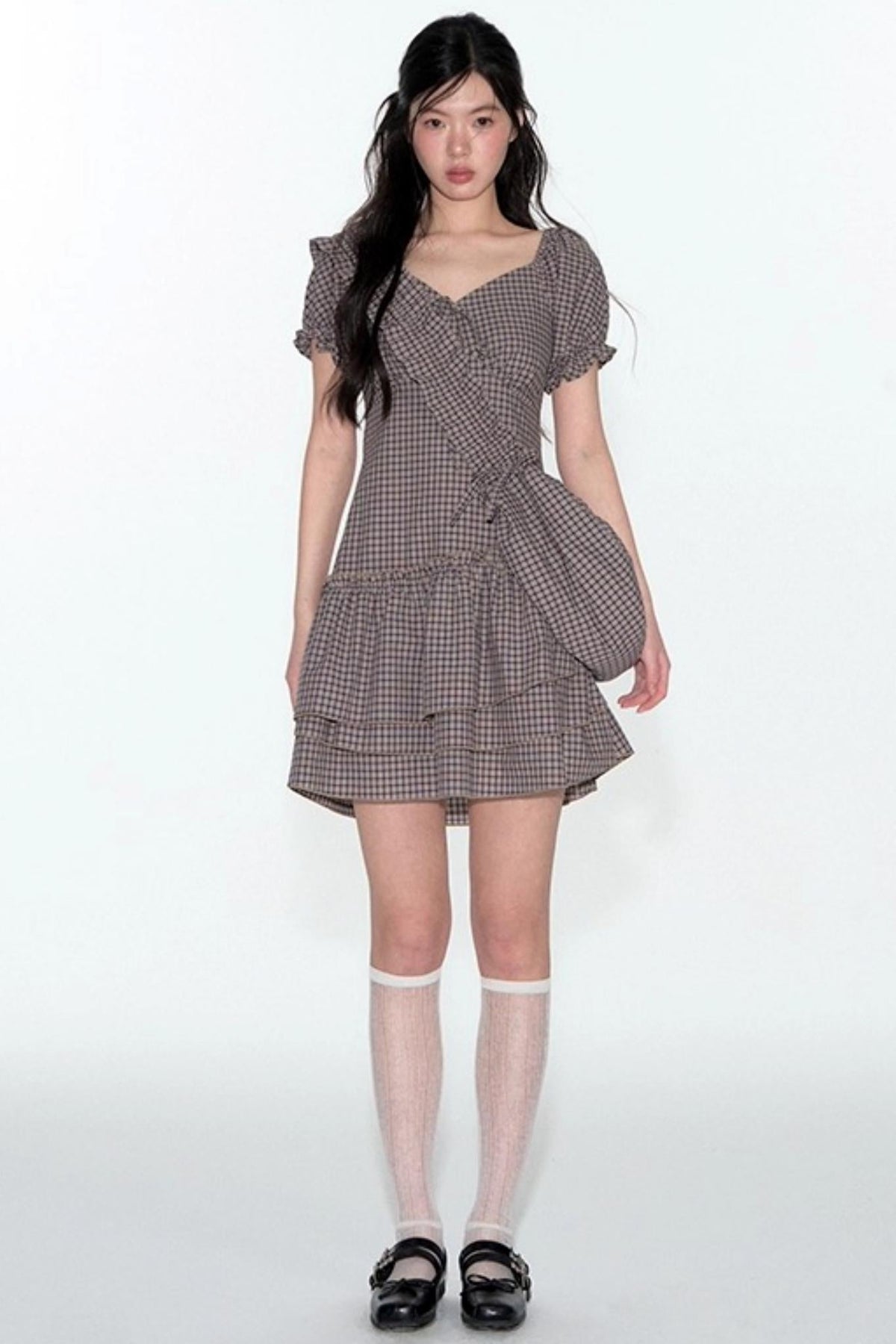 Nap Check Beveled V-Neck Cinched Waist Dress