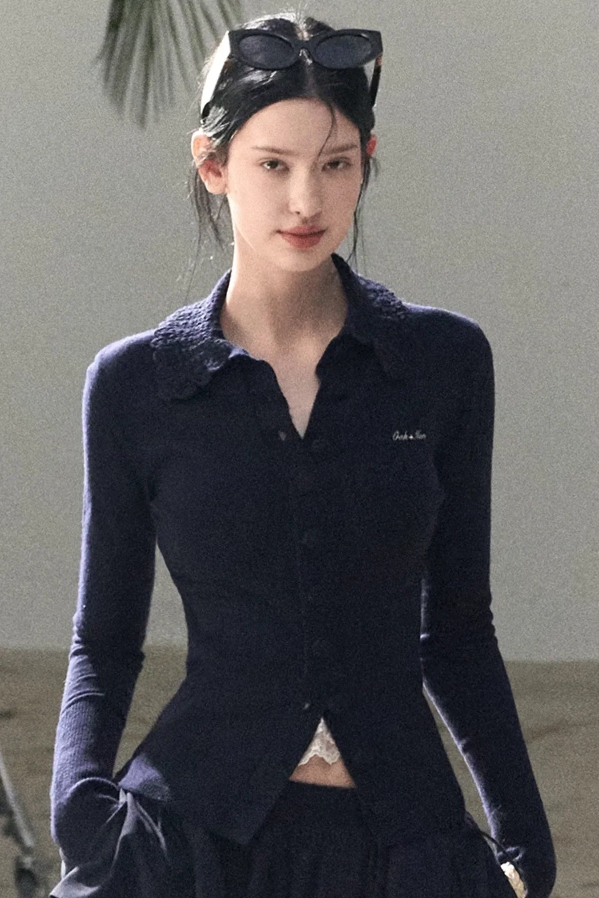 Natural Wool Crochet Collar Top
