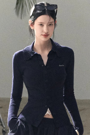 Natural Wool Crochet Collar Top