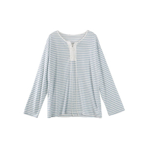 Nautical Blue Striped Tencel Long-Sleeved Smock