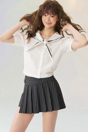 Nautical Sailor Collar Short Sleeve Shirt