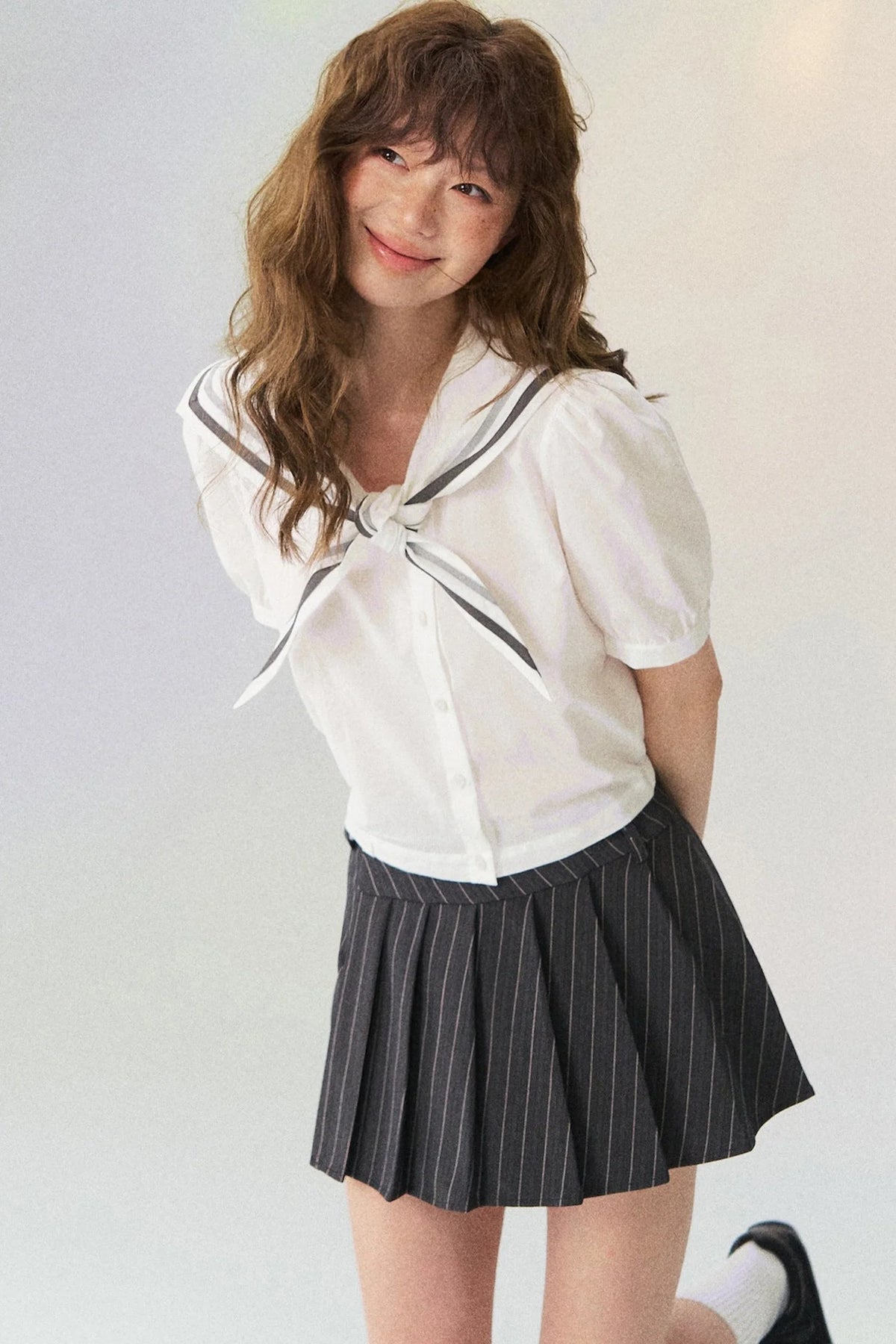 Nautical Sailor Collar Short Sleeve Shirt