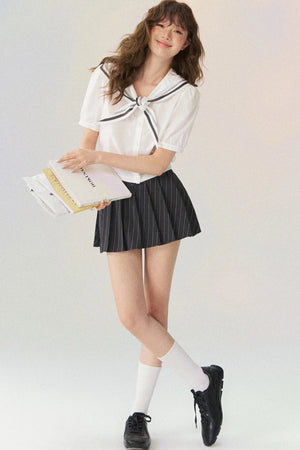 Nautical Sailor Collar Short Sleeve Shirt