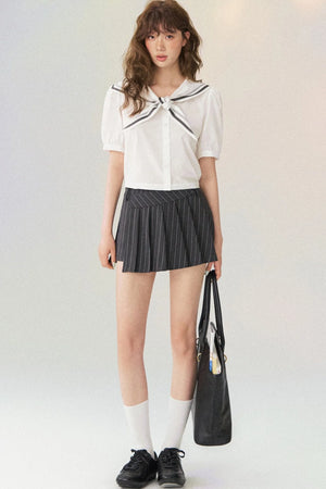 Nautical Sailor Collar Short Sleeve Shirt