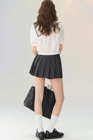 Nautical Sailor Collar Short Sleeve Shirt