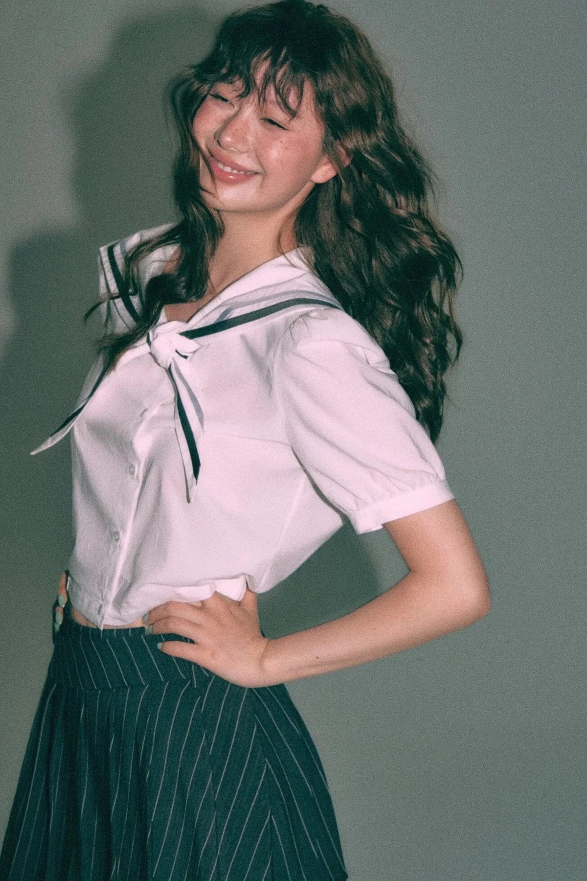 Nautical Sailor Collar Short Sleeve Shirt