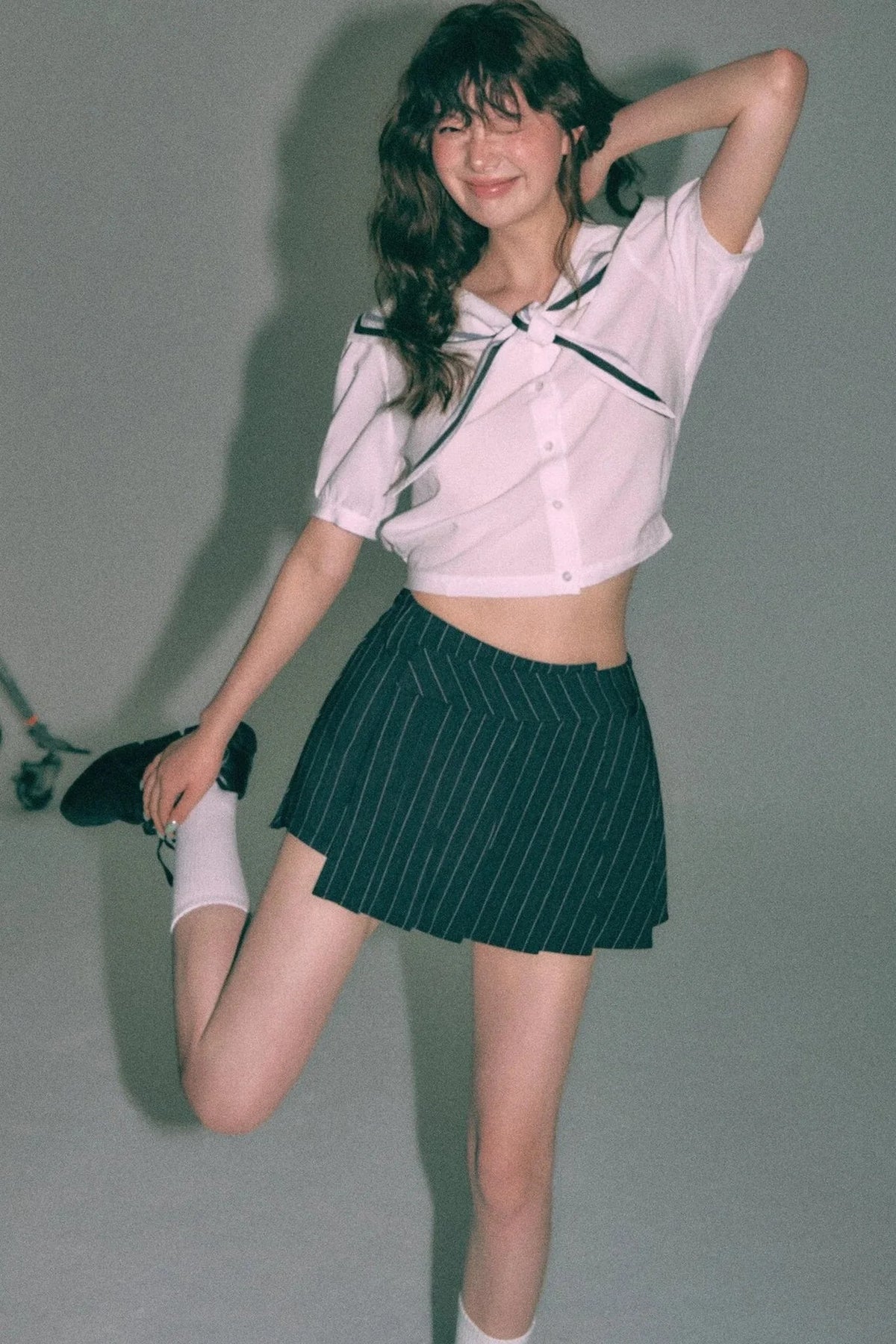 Nautical Sailor Collar Short Sleeve Shirt