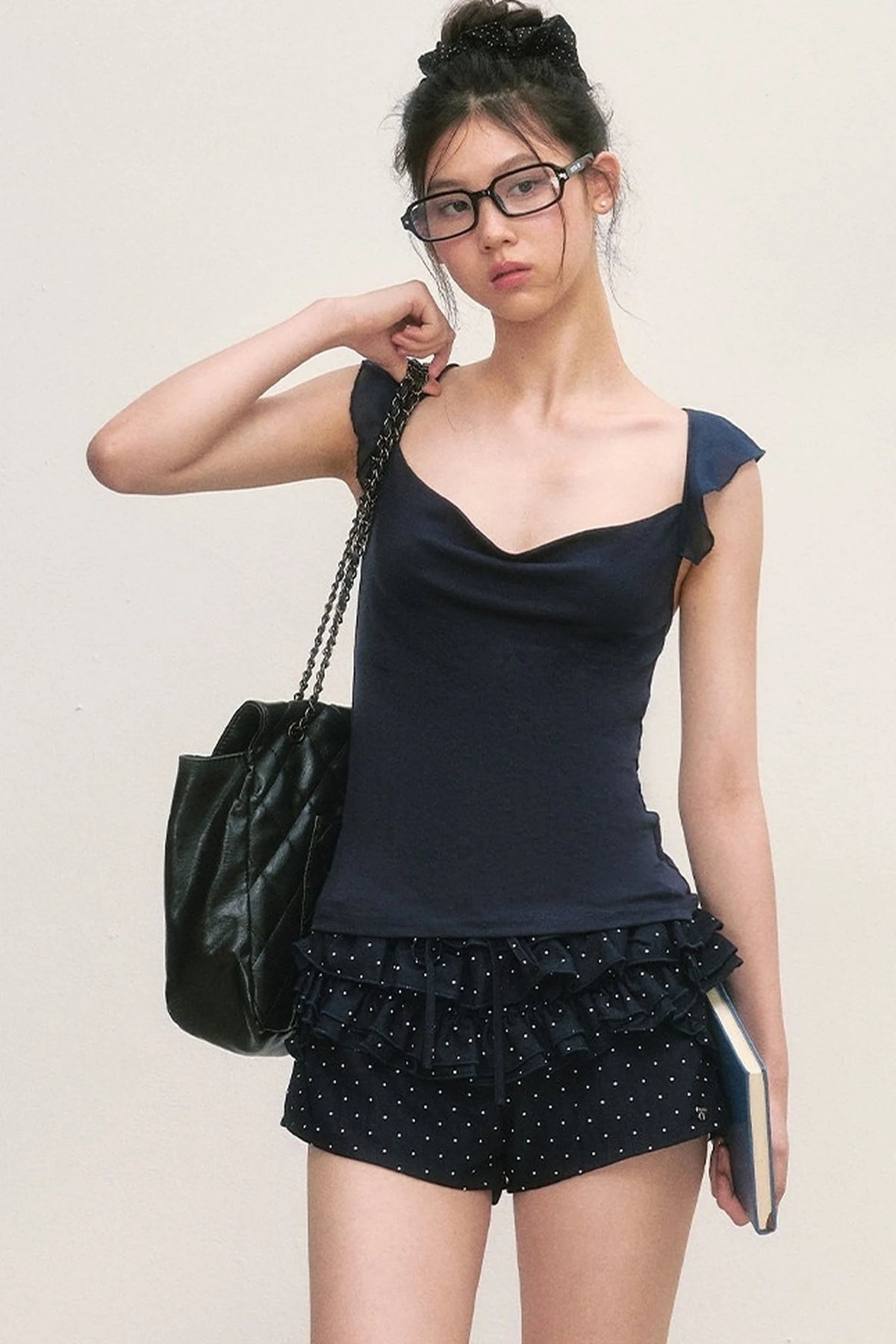 Navy Blue Flutter Sleeve Chiffon Camisole