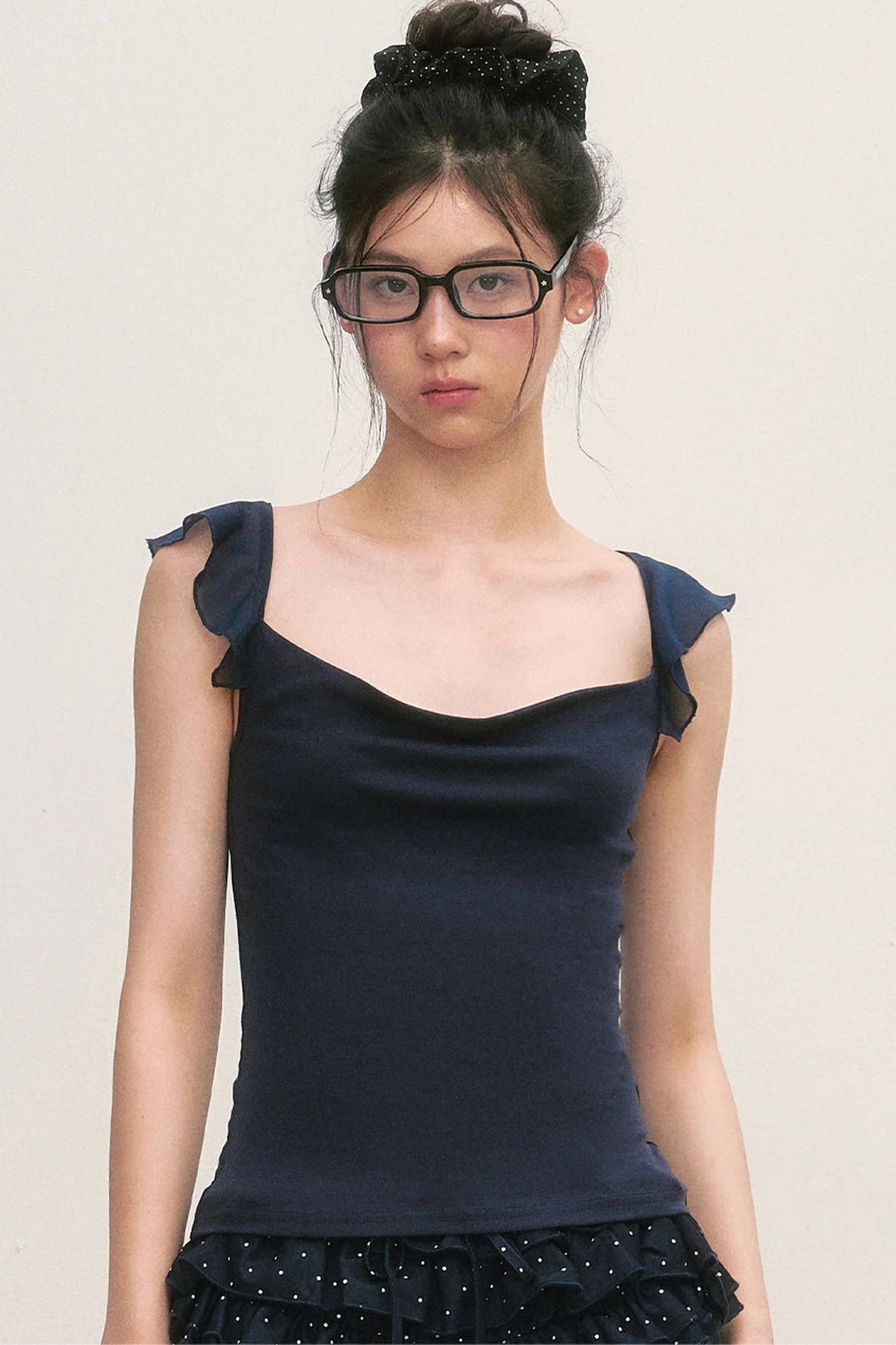 Navy Blue Flutter Sleeve Chiffon Camisole