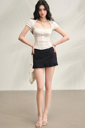 Navy Blue Pleated A-Line Suit Skirt