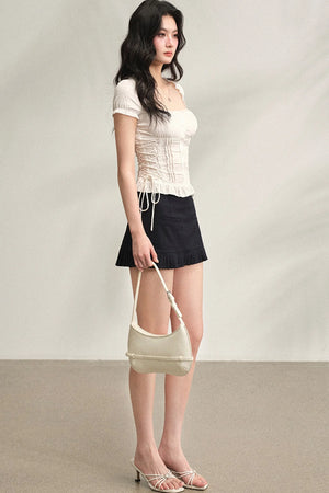 Navy Blue Pleated A-Line Suit Skirt