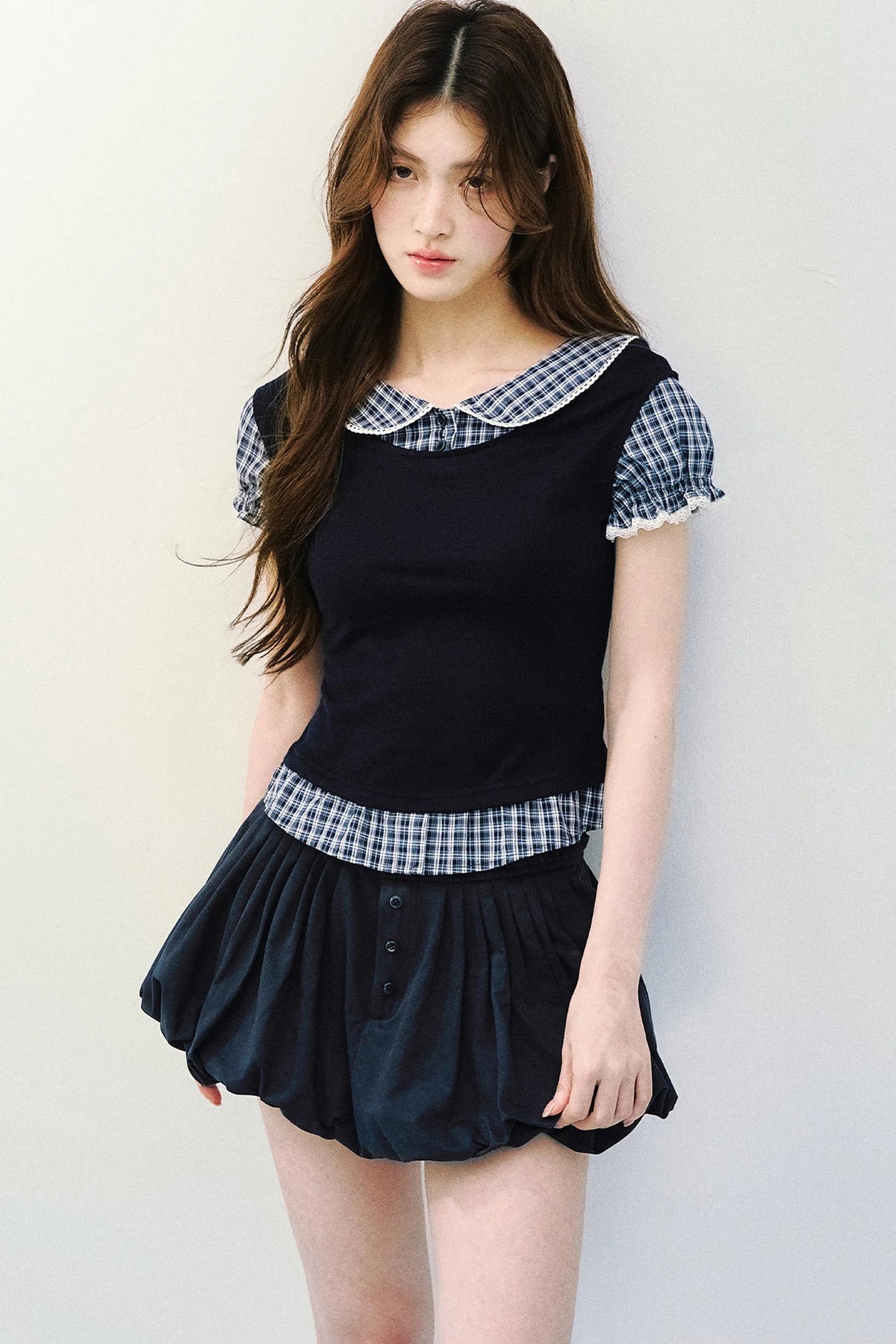 Navy Blue Pleated Skirt