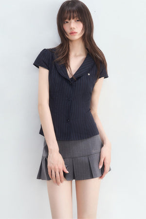 Navy Blue Vertical Stripe Shirt Set-Up