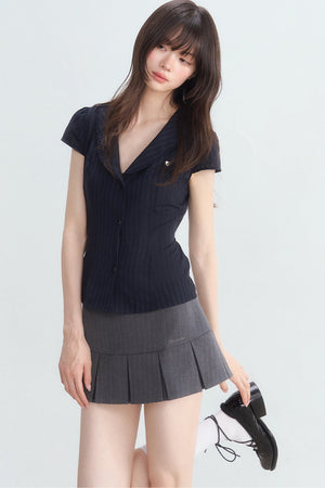 Navy Blue Vertical Stripe Shirt Set-Up