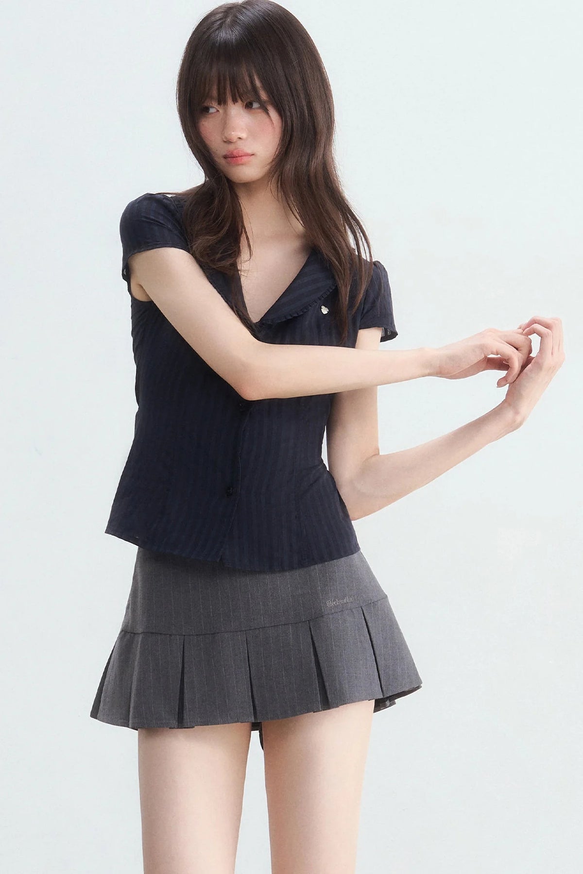 Navy Blue Vertical Stripe Shirt Set-Up