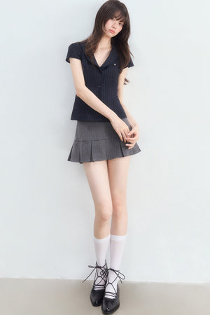 Navy Blue Vertical Stripe Shirt Set-Up