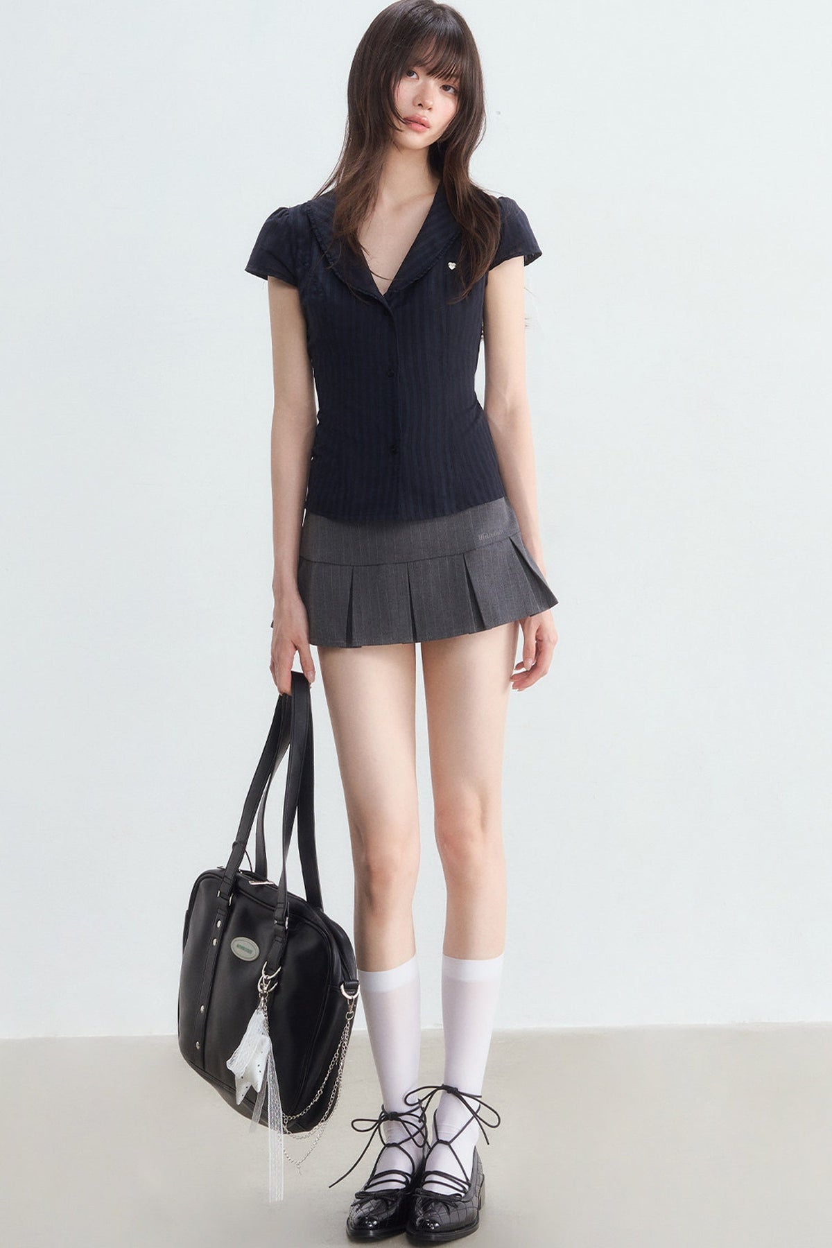 Navy Blue Vertical Stripe Shirt Set-Up