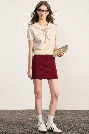 Navy Collar Dot Knit Top