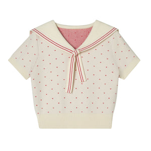 Navy Collar Dot Knit Top