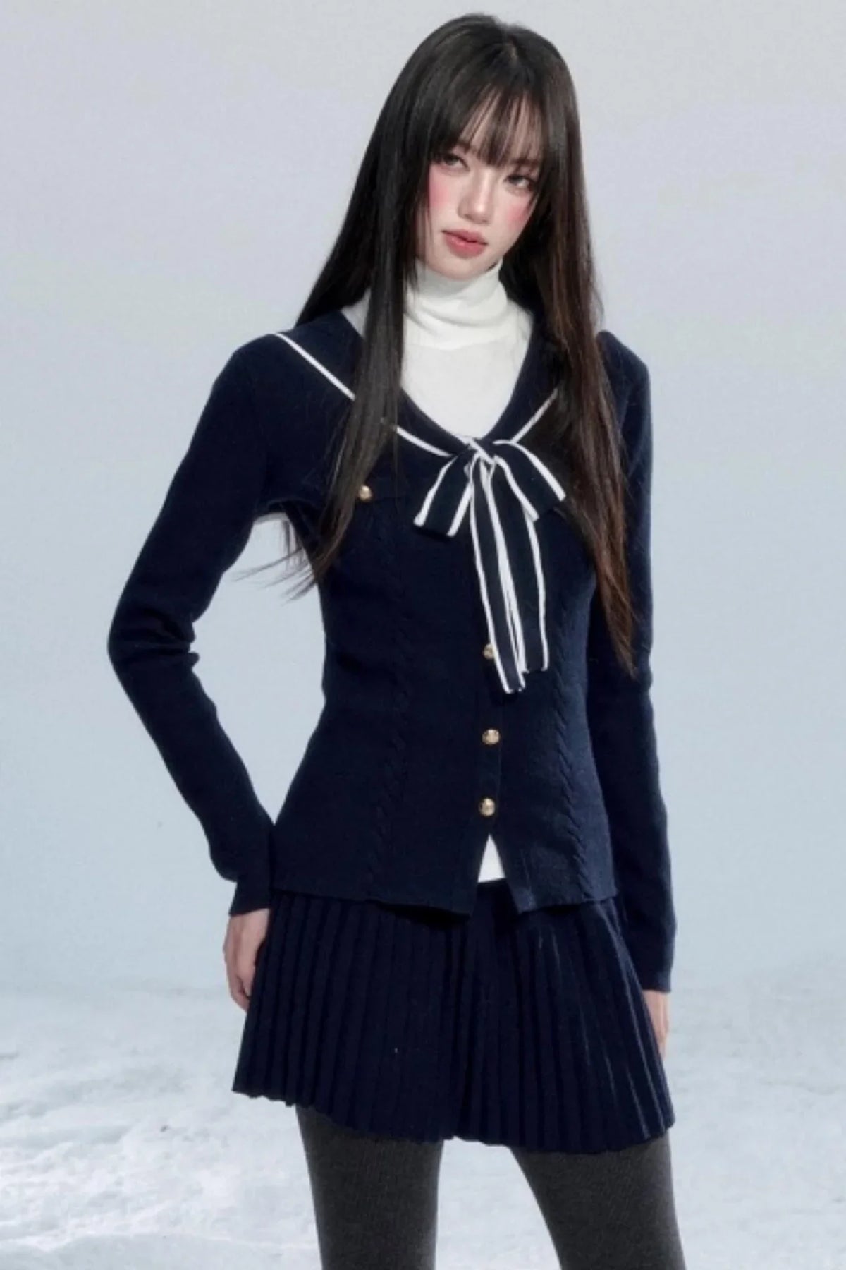 Navy Collar Knit Top