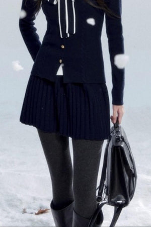 Navy Collar Knit Top