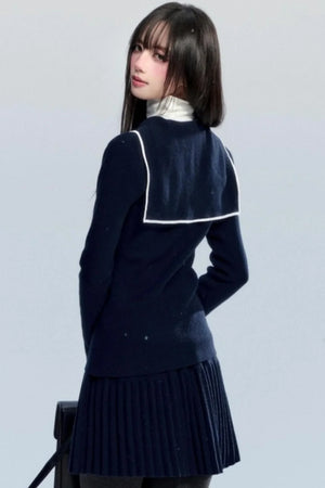 Navy Collar Knit Top