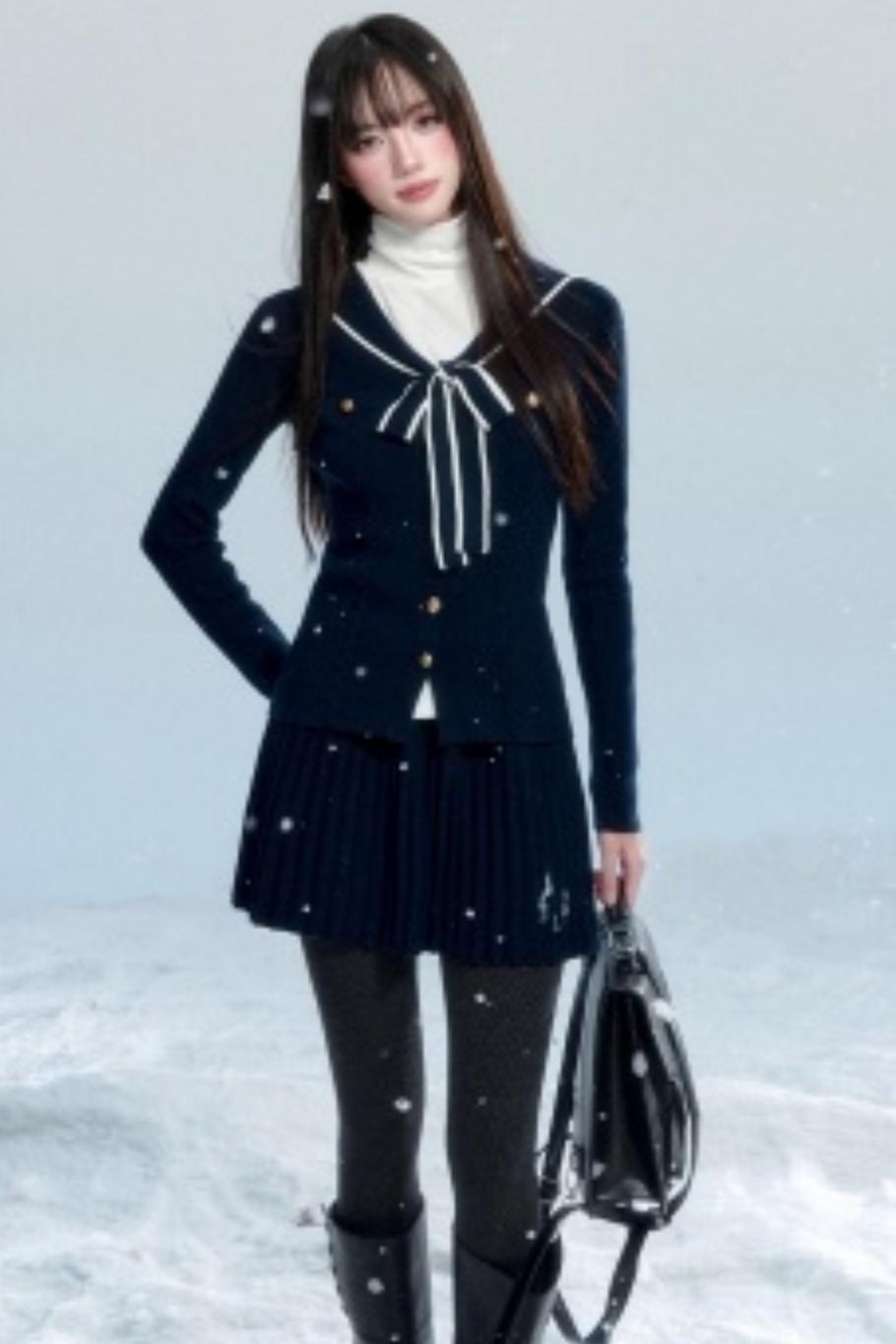 Navy Collar Knit Top