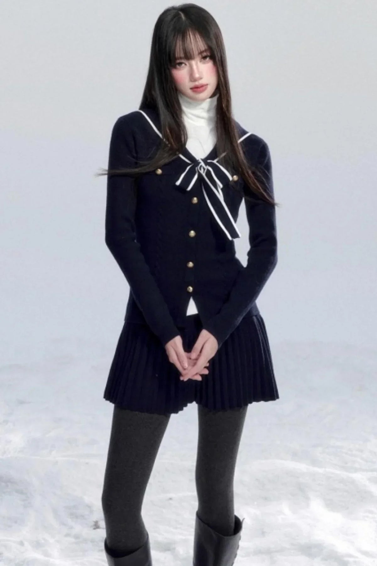 Navy Collar Knit Top