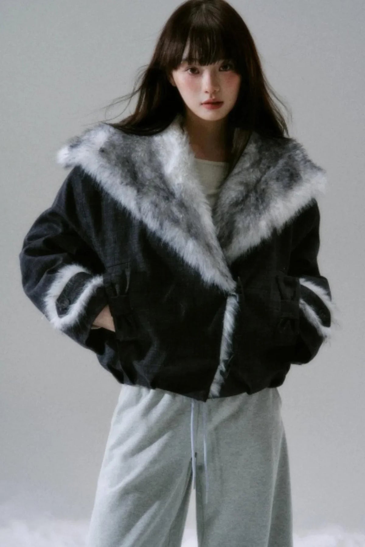 Navy Collar Plush Jacket