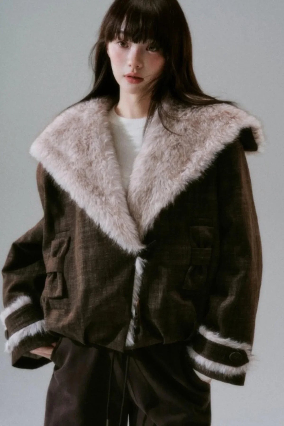 Navy Collar Plush Jacket