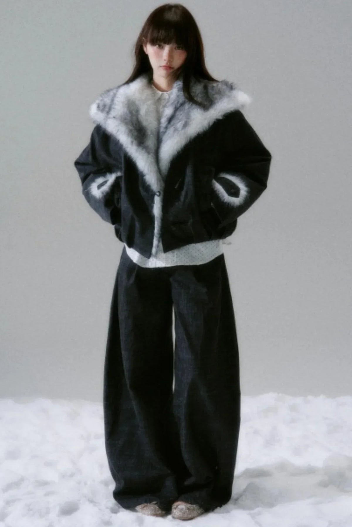 Navy Collar Plush Jacket