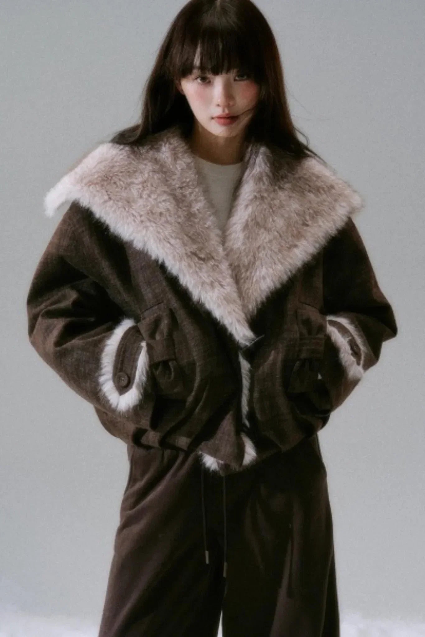 Navy Collar Plush Jacket
