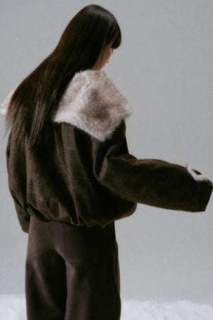 Navy Collar Plush Jacket