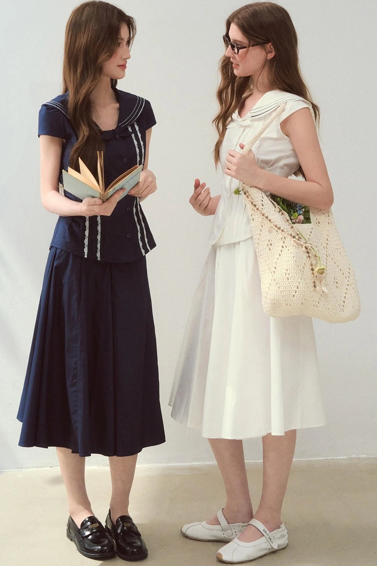 Navy Collar Skirt Suit Set-Up