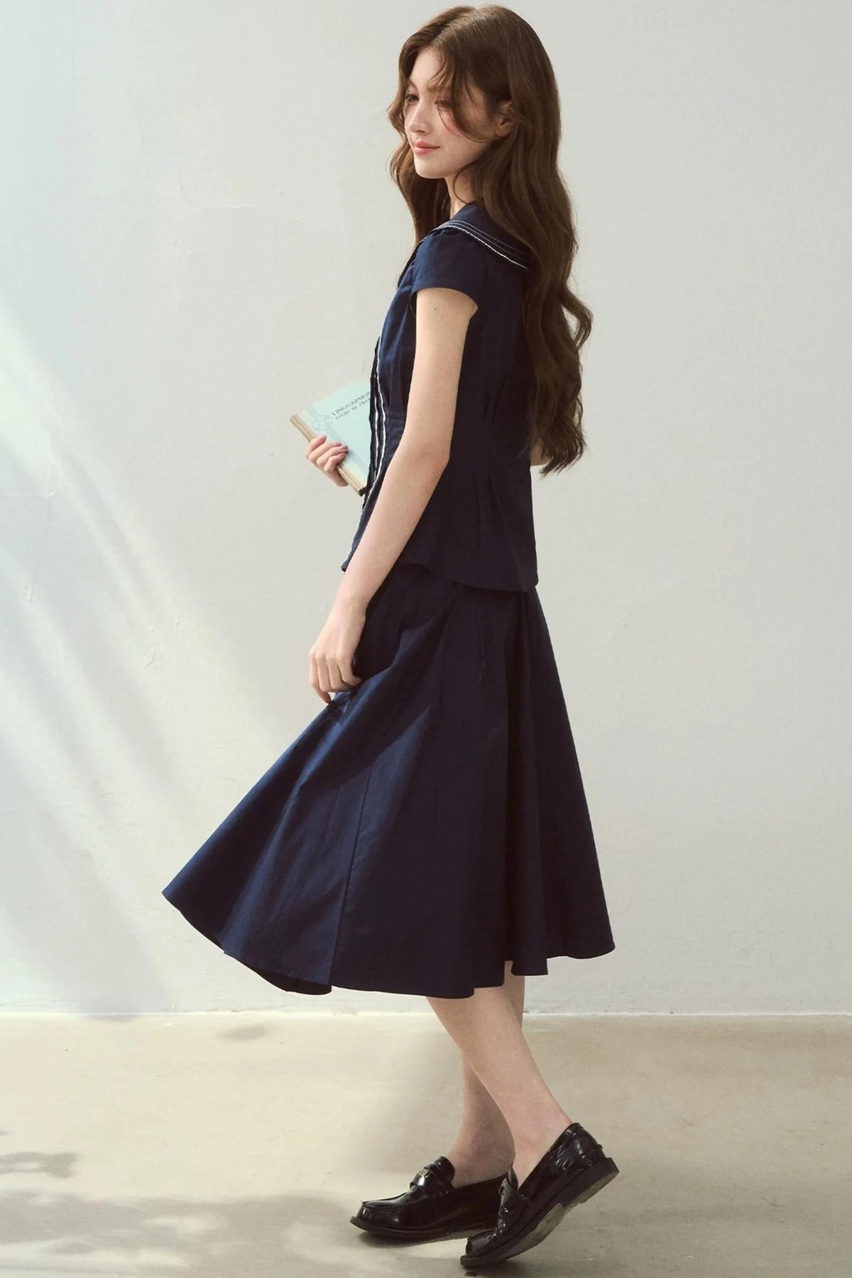 Navy Collar Skirt Suit Set-Up