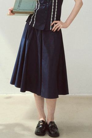 Navy Collar Skirt Suit Set-Up