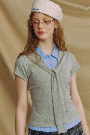 Navy Color Clash Shawl Tee