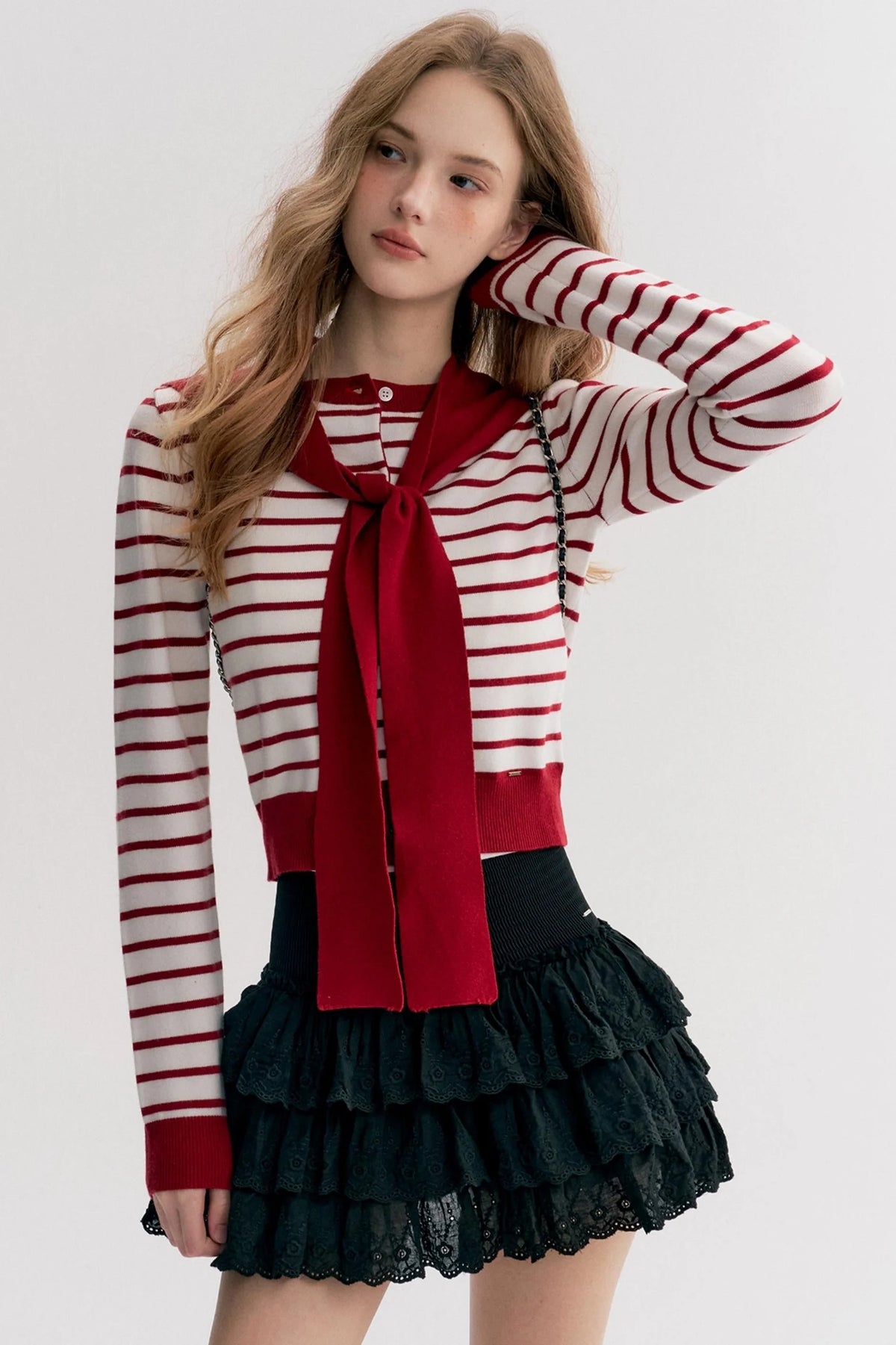 Navy Core Knitted Cardigan Two-Piece Top Set
