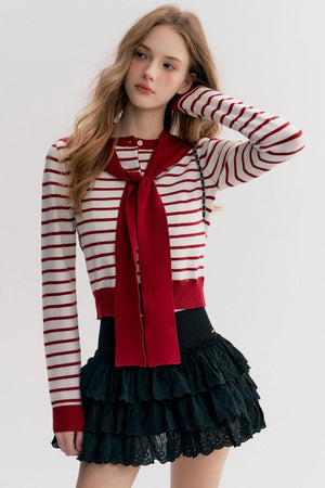 Navy Core Knitted Cardigan Two-Piece Top Set