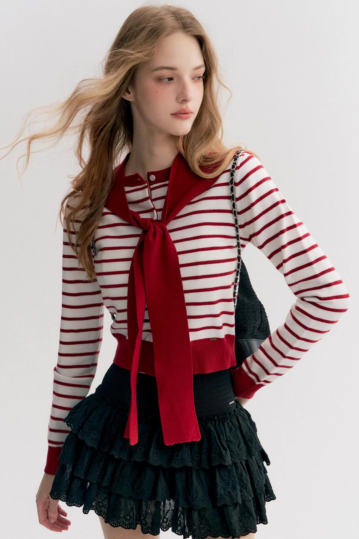 Navy Core Knitted Cardigan Two-Piece Top Set