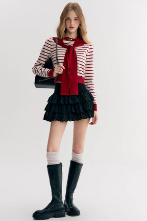 Navy Core Knitted Cardigan Two-Piece Top Set