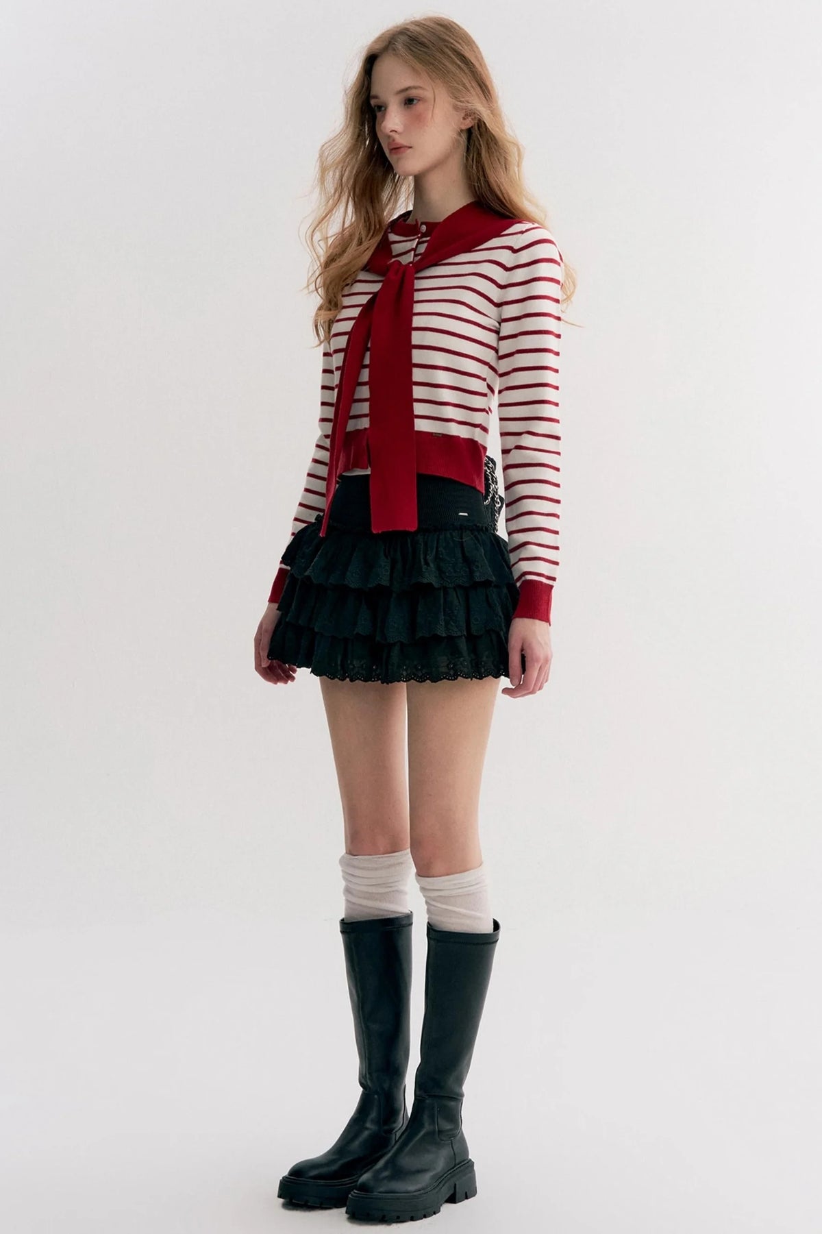 Navy Core Knitted Cardigan Two-Piece Top Set