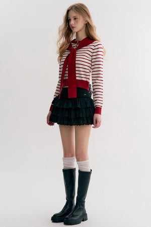 Navy Core Knitted Cardigan Two-Piece Top Set