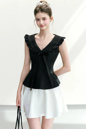 Navy Doll Collar Vest Set-Up