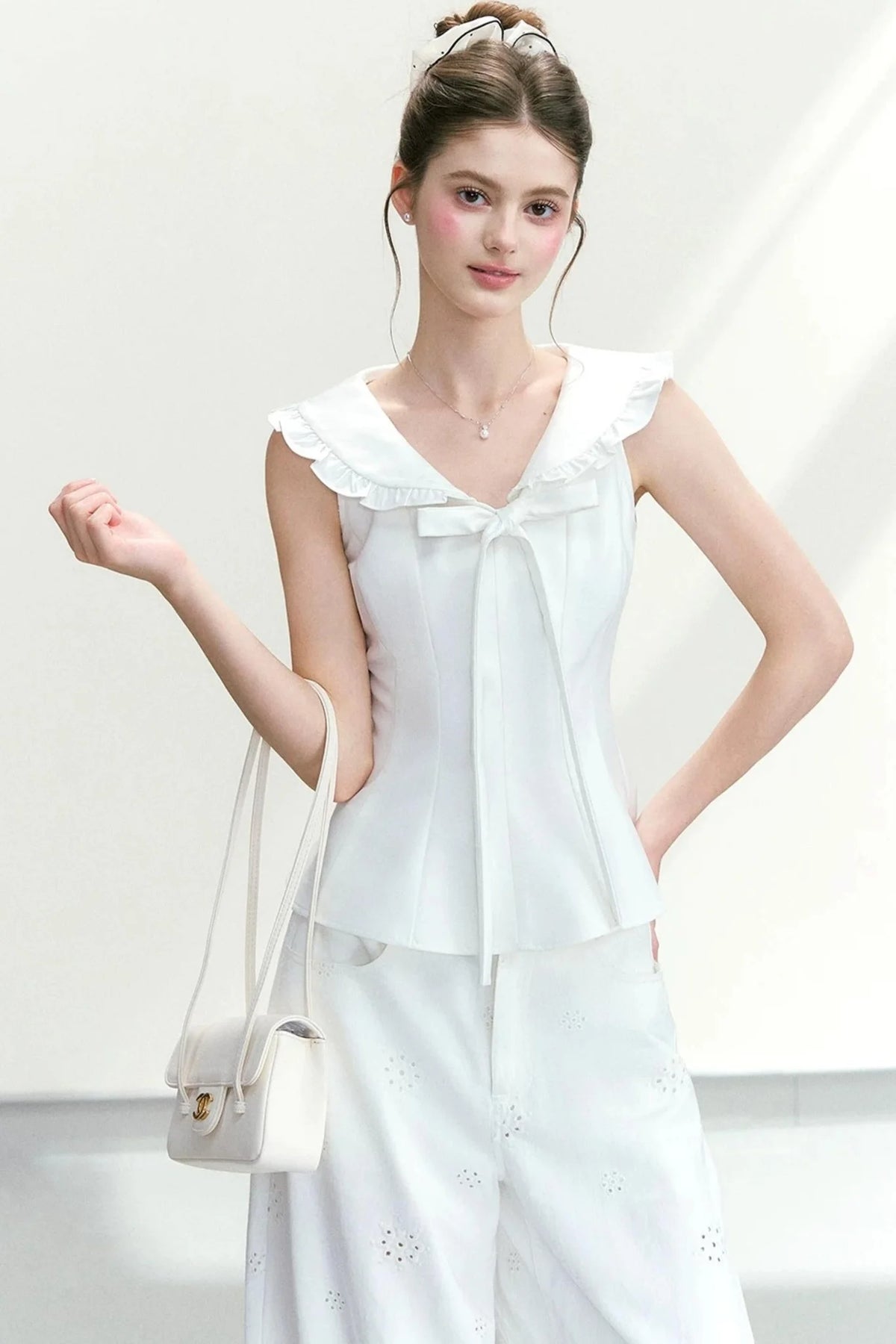 Navy Doll Collar Vest Set-Up