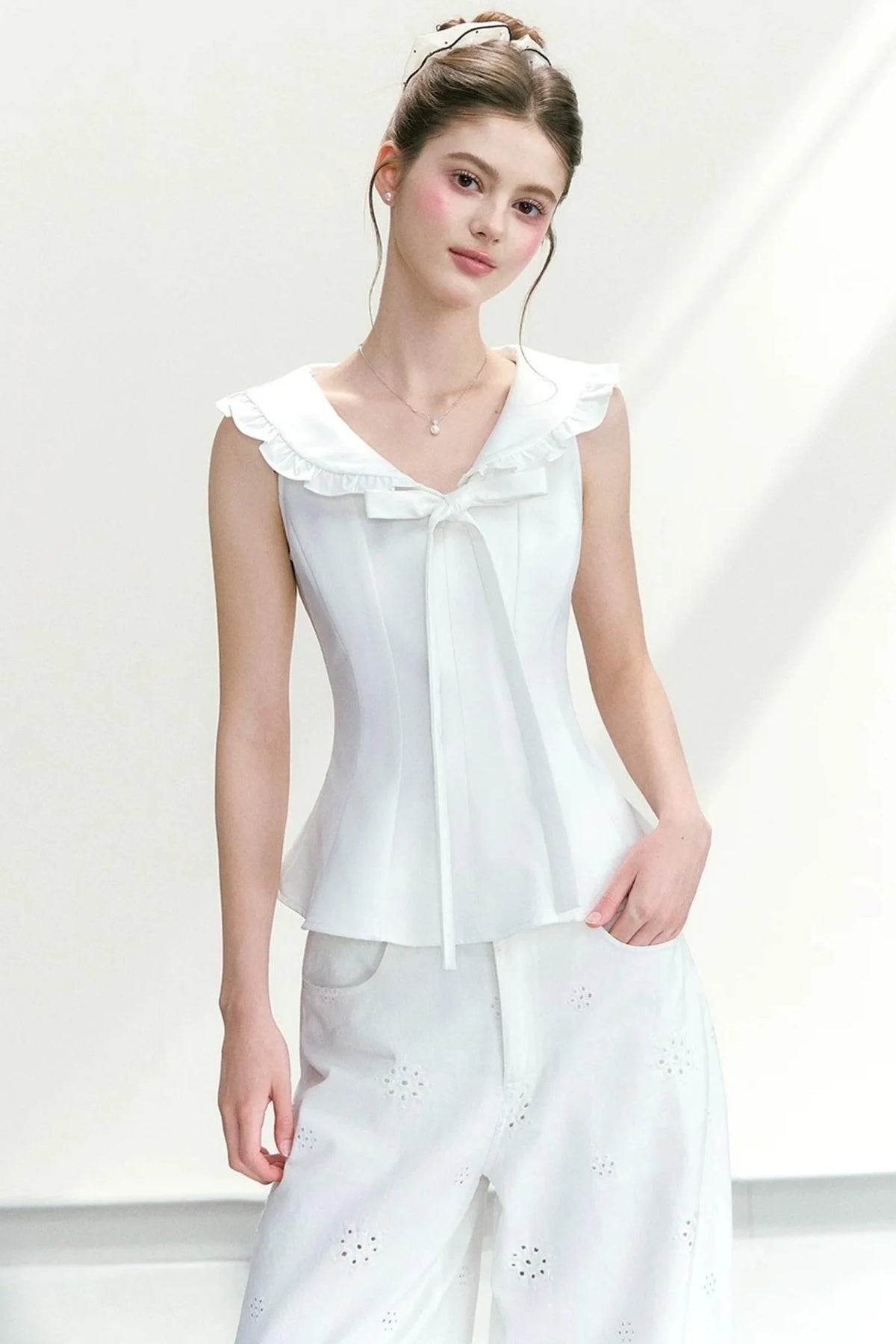 Navy Doll Collar Vest Set-Up