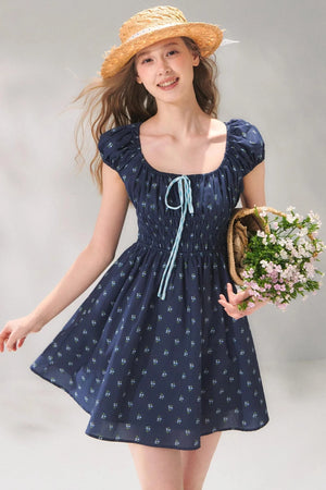 Navy Floral Tie-Up Dress