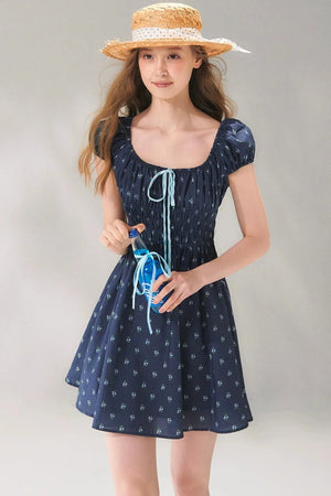 Navy Floral Tie-Up Dress