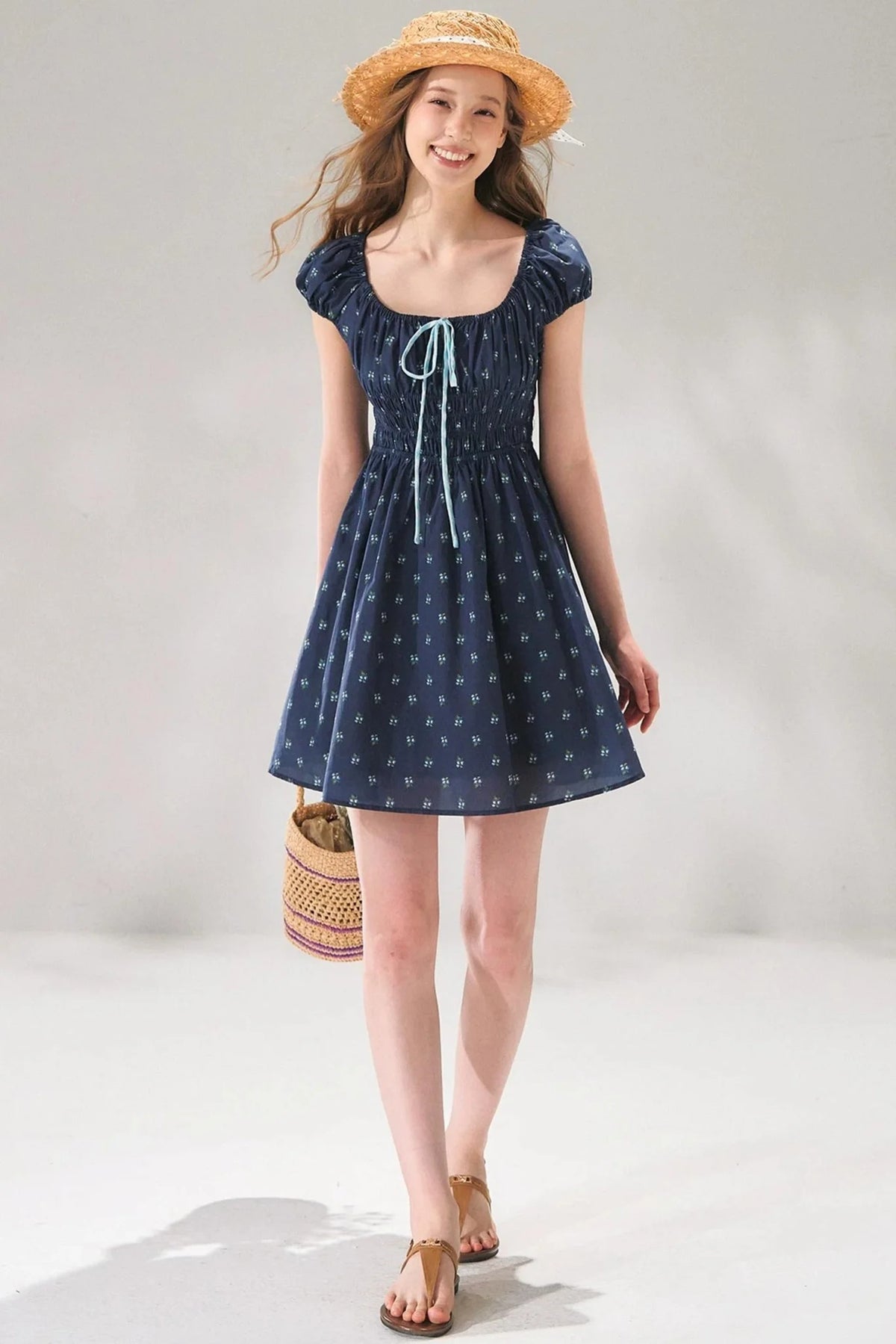 Navy Floral Tie-Up Dress