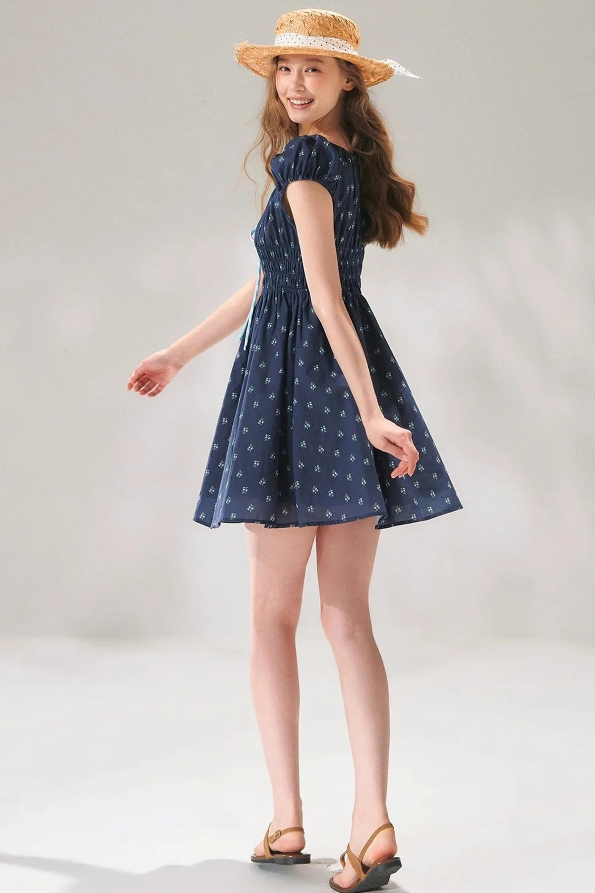 Navy Floral Tie-Up Dress